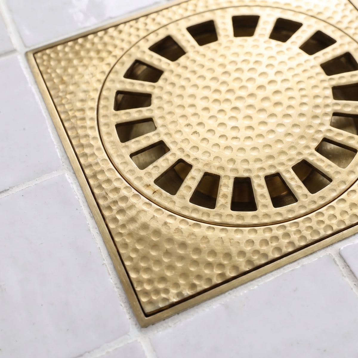 Solid Brass Floor Drain, Hammered Square Shower Drain